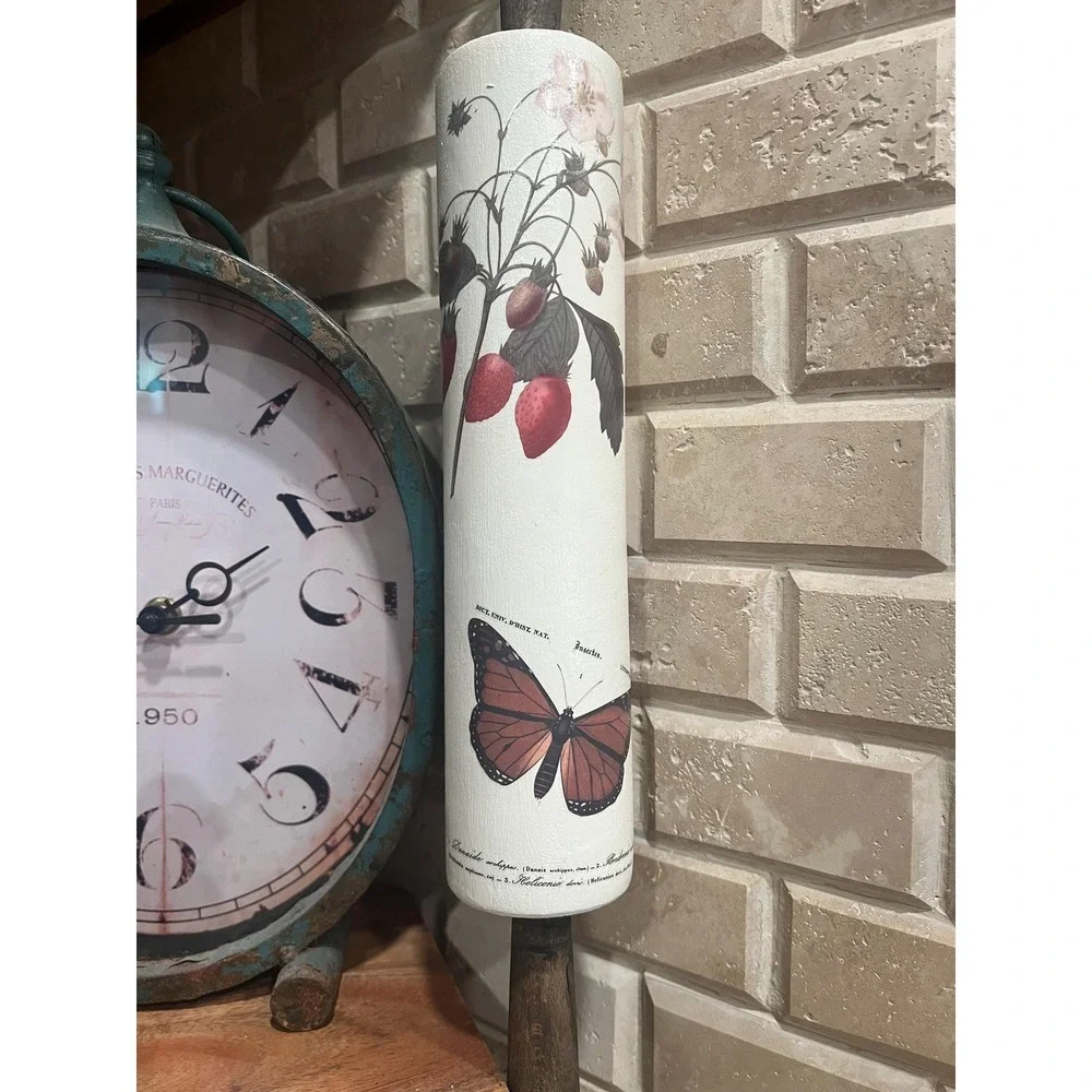 Vintage-Inspired Strawberry & Butterfly Decorative Rolling Pin